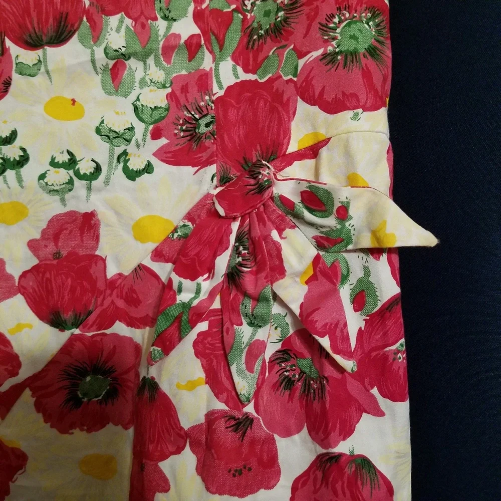 Unique Vintage Red Floral Midi Dress - Picture 3 of 6